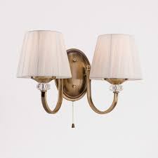 Shop for wall sconce shade online at target. Clairemont Twin Wall Light With Fabric Shades And Pull Switch Antique Brass Lampsy