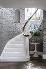 Riverside Damask By Sanderson Steel And Silver Wallpaper Wallpaper Direct Damask Wallpaper Stairway Wallpaper Traditional Staircase