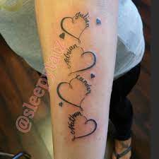 Customized 4 Little Silhouette Hearts Simple Heart Children Name Design Tattoo Cursive Tattoos For Kids Name Tattoos For Moms Tattoos For Daughters