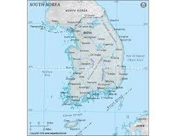 South Korea Physical Map With Cities In Gray Background Physical Map South Korea Country Maps