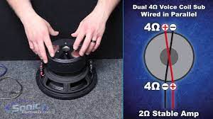 Three dual voice coil speakers in series / parallel. How To Wire A Dual 4 Ohm Subwoofer To A 2 Ohm Final Impedance Car Audio 101 Youtube