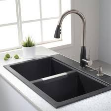 Kraus All In One Dual Mount Granite 22 In 1 Hole 50 50 Double Bowl Kitchen Sink In Bla Modern Kitchen Sinks Double Bowl Kitchen Sink Double Basin Kitchen Sink