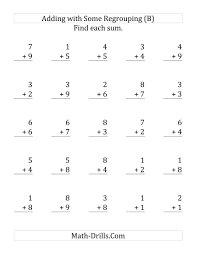 The 25 Single Digit Addition Questions With Some Regrouping B Math Addition Worksheets Kindergarten Math Worksheets Addition Kindergarten Addition Worksheets