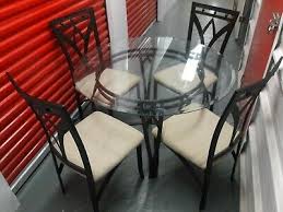 Extension table is set with a geometric veneer pattern and parson's leg design with an insert metal collar. Round Dining Room Set 4 Chairs Ashley Furniture Ebay