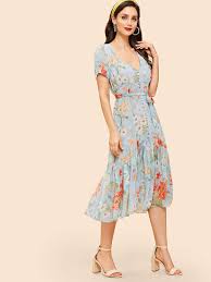 Lillian Light Blue Floral Garden Party Floral Dress Beach Frills Light Blue Floral Dress Floral Blue Dress Floral Party Dress