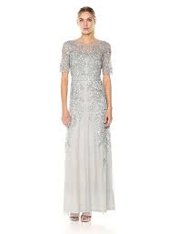 Adrianna Papell Women S 3 4 Sleev Long Beaded Dress Gown Blue Mist 4 At Amazon Women S Clothing Store Short Wedding Dress Beaded Gown Embellished Gown