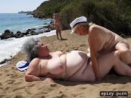 Image of having sex, comprehensive cinematic, an elderly naked couple is  lying on the beach - spicy.porn