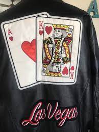 Vintage Black Leather Motorcycle Jacket Las Vegas Moto Oscar Piel Men S Large Casin Black Leather Motorcycle Jacket Ace Of Hearts Leather Motorcycle Jacket