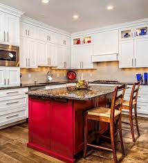The island countertop is honed snow white granite. 28 Red Kitchen Ideas With Red Cabinets Photos Home Stratosphere