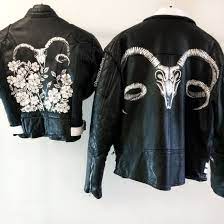 His N Hers Rams Skull Biker Leather Jackets Handpainted Bespokejacket Leatherjacket H Hand Painted Leather Jacket Painted Leather Jacket Bespoke Jacket