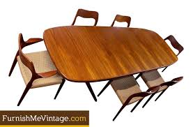 Set of six henning kjaernulf teak dining chairs *sold*. Long Oval Mid Century Modern Danish Teak Dining Table