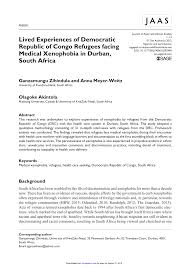 Pdf Lived Experiences Of Democratic Republic Of Congo Refugees Facing Medical Xenophobia In Durban South Africa