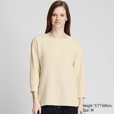 Women Waffle Crew Neck 3 4 Sleeve T Shirt