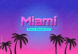 Vetor Do Stock 80s Retro Neon Gradient Background Palms And Sun Tv Glitch Effect Sci Fi Miami Beach Adobe Stock