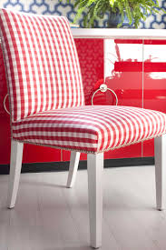 59 99 Ikea Henriksdal Chair Updated With Gingham And Chrome Nail Heads Check It White Wood Floors Dining Room Colors Red Cabinets