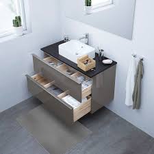 Little details such as slightly octangular shaped storage, cubby hole storage underneath the counter and basin. Godmorgon Bathroom Vanity High Gloss Gray 393 8x181 2x227 8 100x47x58 Cm Ikea