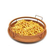 Homow Non Stick Copper Ceramic Crisping Tray Air Fryer To Make Crisper Personal Pan Pizza Fries Wings Baking Pan 2 Piece Set Pan Pizza Baking Pans Baking