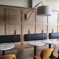 Banquette seating designs in a wide range of styles, colours and fabrics helping you to make a bold statement for your business. Wood Wall Banquet Build The Bench A Little Deeper Angle The Back Cushion Wall Becomes The Back Of The Furnitur Restaurant Seating Interior Interior Design