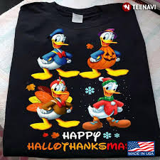 Disneyi wish to share my child hood memory's with every one!i grew up with this cartoon, and wis. Donald Duck Happy Hallothankmas Halloween Thanksgiving Christmas T Shirt Teenavi