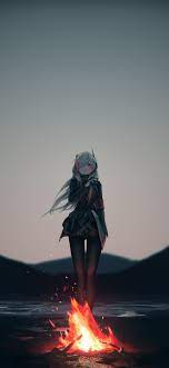 A collection of the top 50 fire anime wallpapers and backgrounds available for download for free. Download 1125x2436 Wallpaper Fire Anime Girl Night Original Art Iphone X 1125x2436 Hd Image Background 20545