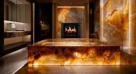 ᑕ❶ᑐ Stunning Backlit Onyx Stone Electric Fireplace Wall