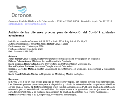 El certificado covid ya está disponible en seis países de la unión europea. Analisis De Las Diferentes Pruebas Para De Deteccion Del Covid 19 Existentes Actualmente Ocronos Editorial Cientifico Tecnica