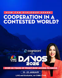 Two decades. One global stage. Infinite perspectives. As global leaders  come together at Davos 2026, CNBC-TV18 decodes how dialogue can ignite  cooperation in a contested world. 19–23 January Live & Exclusive on