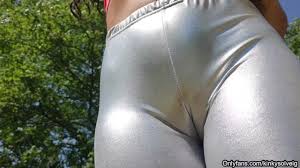 She shows off her cute red haired camel toe. Masturbate Kink Solveig Amateur Francais Large Labia Leggings Shiny Leg