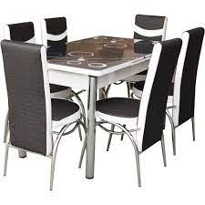 Комплект маса Sani B&W, 130 х 80 см, 6 трапезни стола, Бял / Черен - eMAG.bg