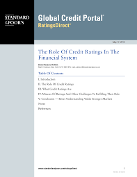 The Role Of Credit Ratings In The Financial System