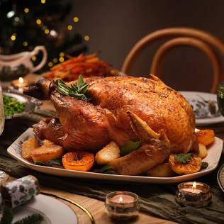 A classic holiday roast turkey centerpiece.