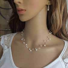 Crystal and Pearl Illusion Bridal Jewellery Set Sterling Silver Wedding  Jewelry 3 Strand Floating Necklace Bracelet and Earrings Bridesmaid