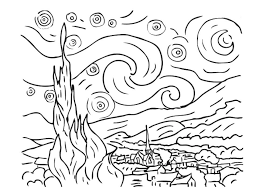 The Starry Night Coloring Page Coloring Home