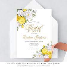 Editable With Power Point Bridal Shower Invitation Yellow Floral Wedding Shower Invite Gold Shower Invitaciones De Boda Invitaciones Invitaciones Matrimonio