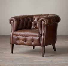 1930s English Tufted Leather Tub Chair Tub Chair Blue Leather Chair Chair