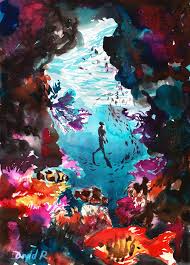 Saatchi art is pleased to offer the art print, coral reef, by olga nikitina. 165 Of Just Move Coral Reef Free Diving Painting David Roman Art The Sports Movement Artist