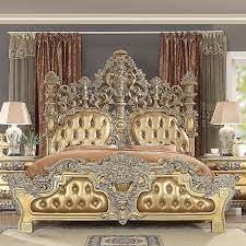 Defining the bold character of the set is the stylish bed, which features a panel headboard accented with a gold greek key design. Buy Homey Design Hd 8016 California King Panel Bedroom Set 2 Pcs In Gold Finish Rich Gold Wood Online