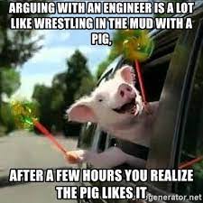 After a few hours, you realize the pig likes it. Arguing With An Engineer Is A Lot Like Wrestling In The Mud With A Pig After A Few Hours You Realize The Pig Likes It Geico Pig Meme Generator