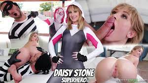 Daisy Stone in Spider-Gwen cosplay catches a burgler by smacking his face  then she strips down and sits on it! She bounces her phat round ass on his  face while he eats