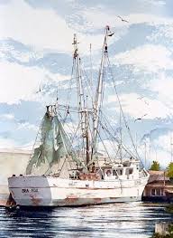 Sea Fox Watercolor Boat Sailboat Drawing Marine Art