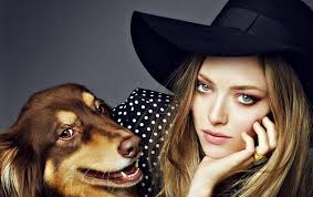Amanda Seyfried, girl, actress, green eyes, black, woman, dog, hat, HD  wallpaper
