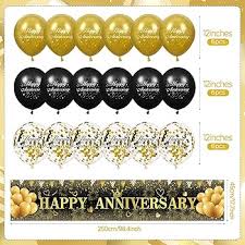 Amazon.com: RUMIA Black Gold Happy Anniversary Yard Banner & 18pcs Latex  Balloons for Wedding Anniversary Party Decorations : Home & Kitchen
