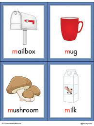 Words starting with m · machine (noun) · mad (adjective) · magazine (noun) · magic (adjective) · magic (noun) · mail · mail (verb) · main (adjective) . Letter M Words And Pictures Printable Cards Mailbox Mug Mushroom Milk Color Myteachingstation Com