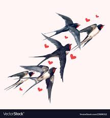 Beautiful Vector Composition With Hand Drawn Watercolor Swallow Birds Download A Free Preview Or High Quality Adobe Illu Bird Art Print Bird Art Bird Drawings
