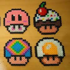 Mario Mushrooms Hama Beads By Darthyis Diy Perler Bead Crafts Perler Bead Mario Diy Perler Beads
