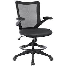 Devoko Office Drafting Chair With Flip Up Arms Reception Desk Chair Tall Office Computer Task Chair With Adjustable Foo Drafting Chair Black Office Chair Chair