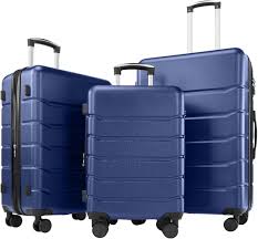 Amazon.com | Sweetcrispy Luggage, Hard Shell ABS Suitcases with Double  Spinner Wheels, Blue, 3-Piece Set (202428) | Luggage Sets