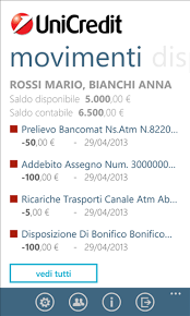 Nell'area clienti della banca unicredit tutti i correntisti che hanno aderito al servizio di banca multicanale possono avere sotto controllo il saldo del proprio conto corrente, la lista movimenti e molte altre funzionalità disponibili. Mobile Banking Unicredit L App Ufficiale Del Secondo Gruppo Bancario D Italia Arriva Sui Device Windows Phone 8 1 Windowsteca Blog