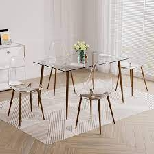 Amazon.com: ARCLIS 壓克力餐椅4 件組透明餐椅鬼椅4 件組附透明座椅中世紀現代餐椅塑膠貝殼靠背椅適用於餐廳廚房(