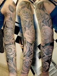 Black And White Womens Black And White Flower Sleeve Tattoo 30 Fabulous Floral Sleeve Tattoos For Women Tattooblend Floral Tattoo Sleeve Rose Tattoo Sleeve Sleeve Tattoos